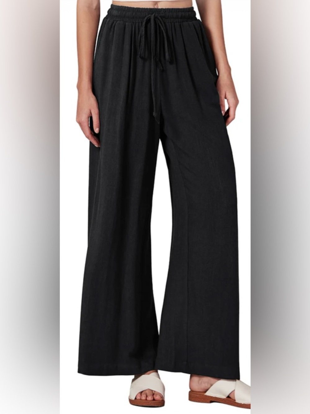 Wide-Leg Drawstring Pants in Slate Gray - Women